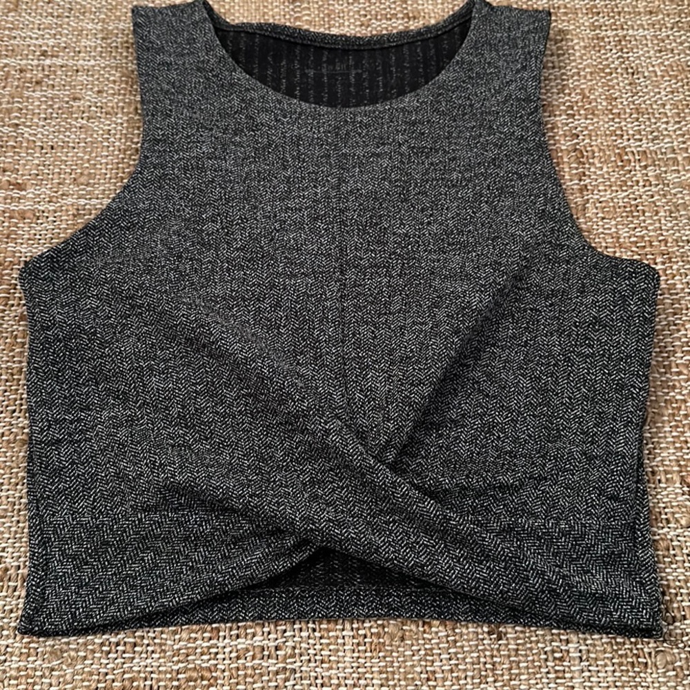 Joah Brown Marathon Twist Front Crop Top Herringbone